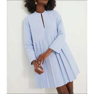 Tuckernuck Luella Mini Shirt Dress NWT Large Light Blue Pleated 3/4 Sleeve Swing